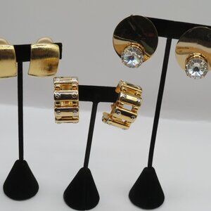 Vintage 80s Gold Tone Chunky Earrings Three Pairs